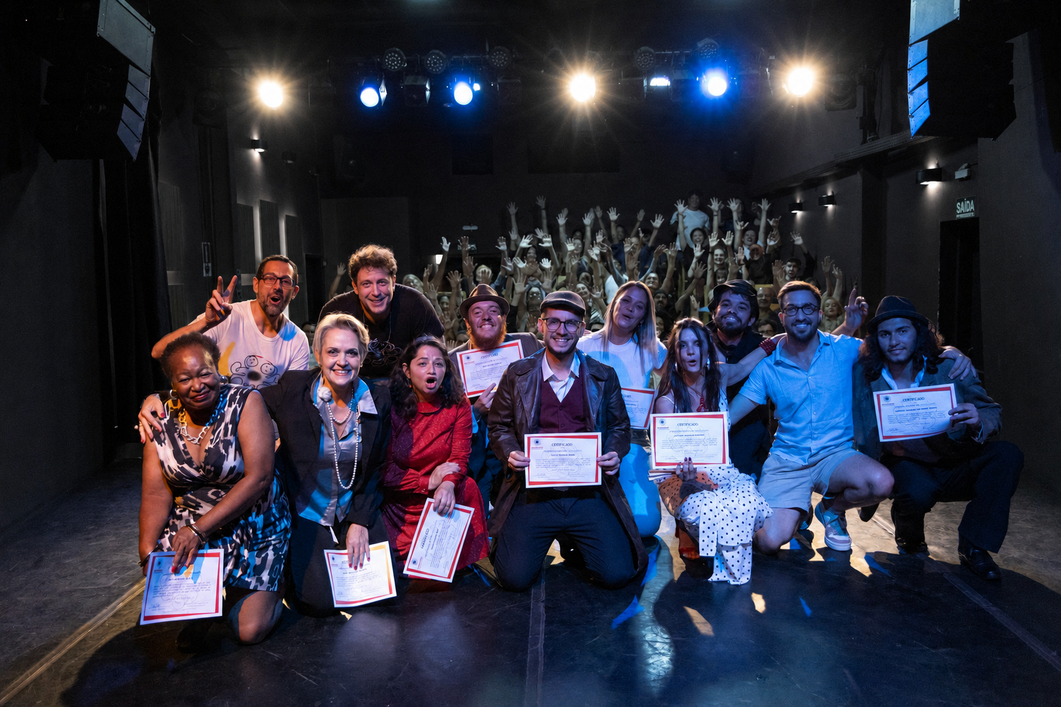 Turma e público da Oroboro Teatro no encerramento do Panorama de Cenas